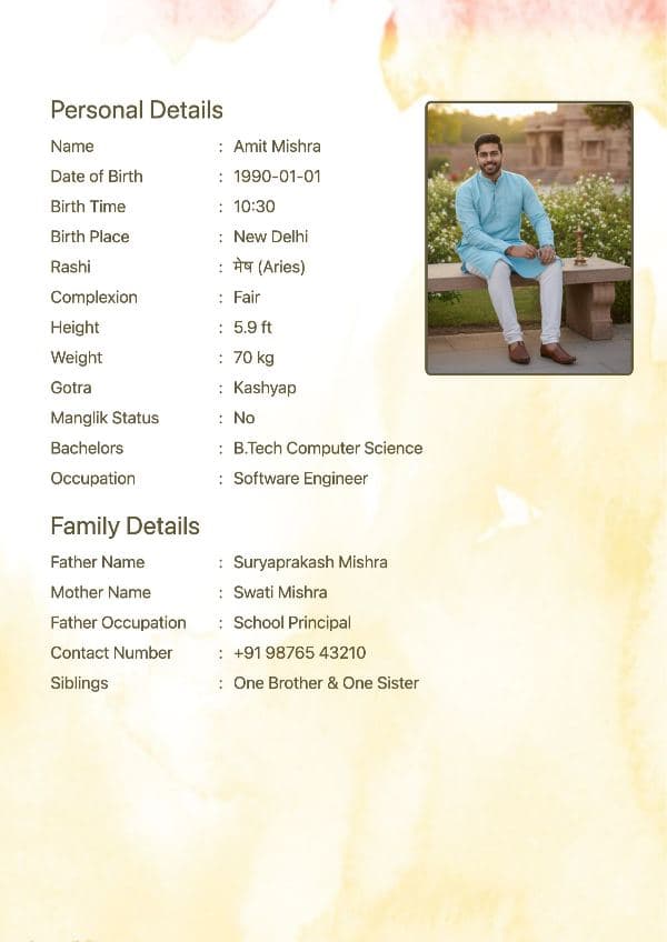 Golden Haze marriage biodata template